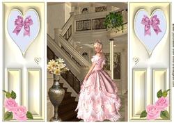Beautiful Lady in Pink Gown on a Staircase, Gatefold