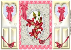 Red Lily in Pearl Frame with Little Bird, Gatefold