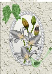 White Lily in Pearl Frame with Little Bird, A4 Topper