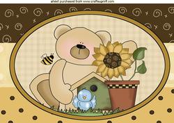 Teddy with Sunflower & Blue Bird, A4 Topper