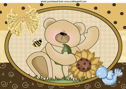 Teddy with Little Blue Bird, A4 Topper