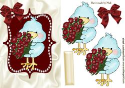 Little Blue Bird with Red Roses