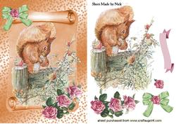 Cute Squirrel on a Scroll in Autumn Colours with Roses