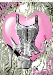Gorgeous Silver Basque with Shoe, on Pink Heart, A4 Topper