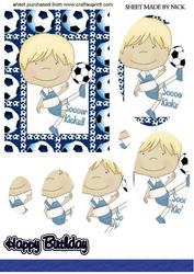 Little Boy in Blue Playing Football, Oval Pyramids