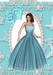 Pretty Lady in Turquiose Gown in Pearl Frame, A4