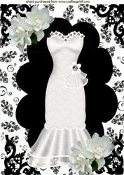 White Gown in Ornate Frame in Black & White Floral, A4 Toppe