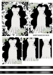 White Gown in Ornate Frame in Black/white Floral Background