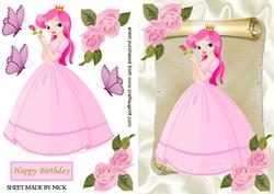 Pretty Princess on a Scroll with Pink Roses