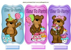 Time to Party Teddy Birthday Cakes/balloons Toppers