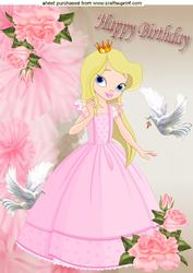 Pretty Princess with Pink Roses, & Doves, A4