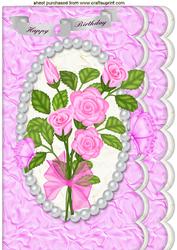 Pink Roses in a Pearl Frame on Scalloped Edge A4