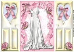 Beautiful White Satin Evening Gown & Shoes, Gatefold