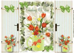 Thinking of You! Pretty Tulips in a Mug, Gatefold