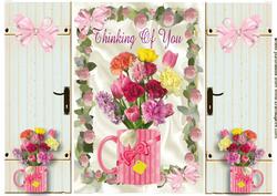 Thinking of You, Roses & Carnations in a Mug ,gatefold