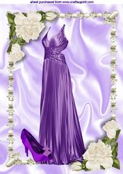 Beautiful Purple Satin Gown with Shoes in Pearl Frame A4