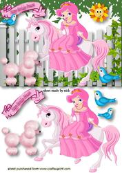 Princess with Her Pet Poodle & Pink Pony