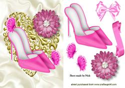 Pink Shoes on a Gold Heart with Butterflies