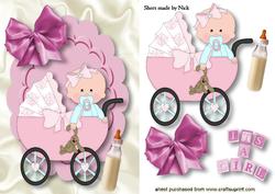Baby Girl in a Pram on Scalloped Frame