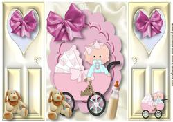 Sweet Baby in Pram on a Scalloped Frame, Gatefold