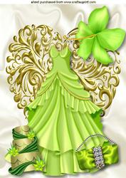 Pretty Green Dress with Cake on a Gold Heart A4