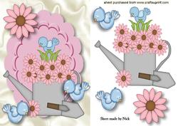 Cute Little Bluebird with Flowered Watering Can