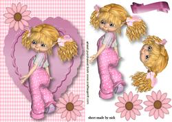 Little Kiki in Pink, on Scalloped Frame