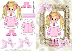 Little Girl in Pink Winter Coat in Frill Frame