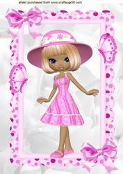 Little Lady in Pink Hat with Butterflies A4