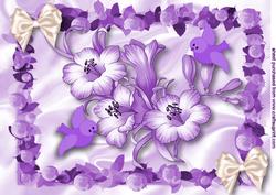 Purple Flowers in a Frame with Birds A4