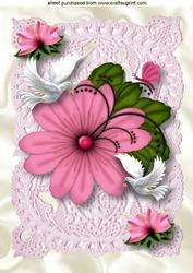 Pink Flower on Vintage Lace with Doves A4