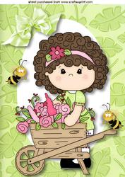 Little Girl with Flower Wheelbarrow A4