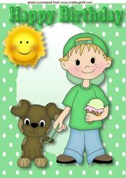 Little Boy with Icecream, & His Puppy A4