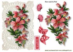 Pretty Pink Flowers on Ecru Lace