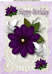 Purple Flower and White Doves, on Ecru Lace A4