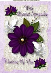 Sympathy Card with Purple Flower & Doves A4