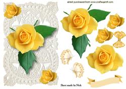 Yellow Rose on Cream Ecru Lace