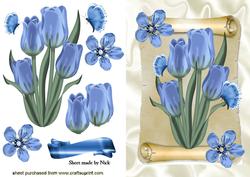 Blue Daffodils on a Scroll