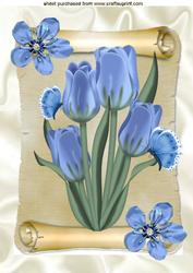 Blue Daffodils on a Scroll A4