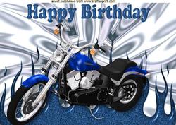 Blue Motor Bike on Blue Flames, Birthday A4