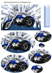 Blue Motor Bike with Blue Flames Oval Pyramids
