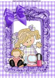 Little Makeup Girl with Rag Doll in Frill Frame A4