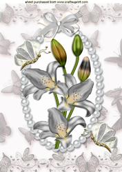 White Lillies with Butterflies in Butterfly Frame A4
