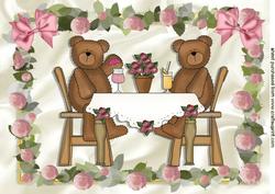 Teddies Having Tea in Rose Frame A4