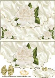 Cream Roses, on Cream Satin Scalloped Edge Envelope
