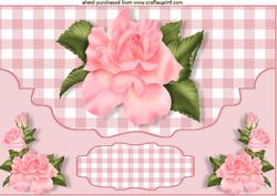 Pink Rose, Pink Gingham, on Scalloped Envelope A4