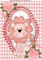 Little Lion in Bead Frame with Corner Roses A4