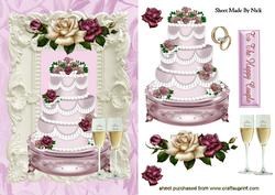 Pink Roses Wedding Cake in Ornate Frame