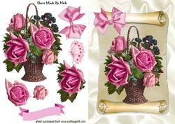 Pretty Vintage Rose Basket on a Scroll