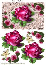 Single Red Rose on Ecru Lace